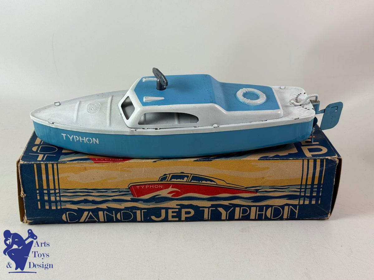 Antique toys JEP 912-2 CLOCKWORK TYPHON CANOT BOAT 1950 32CM