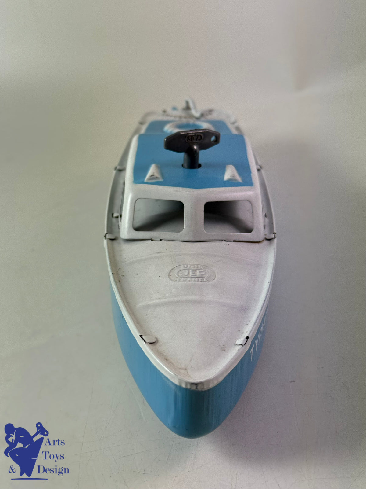 Antique toys JEP 912-2 CLOCKWORK TYPHON CANOT BOAT 1950 32CM