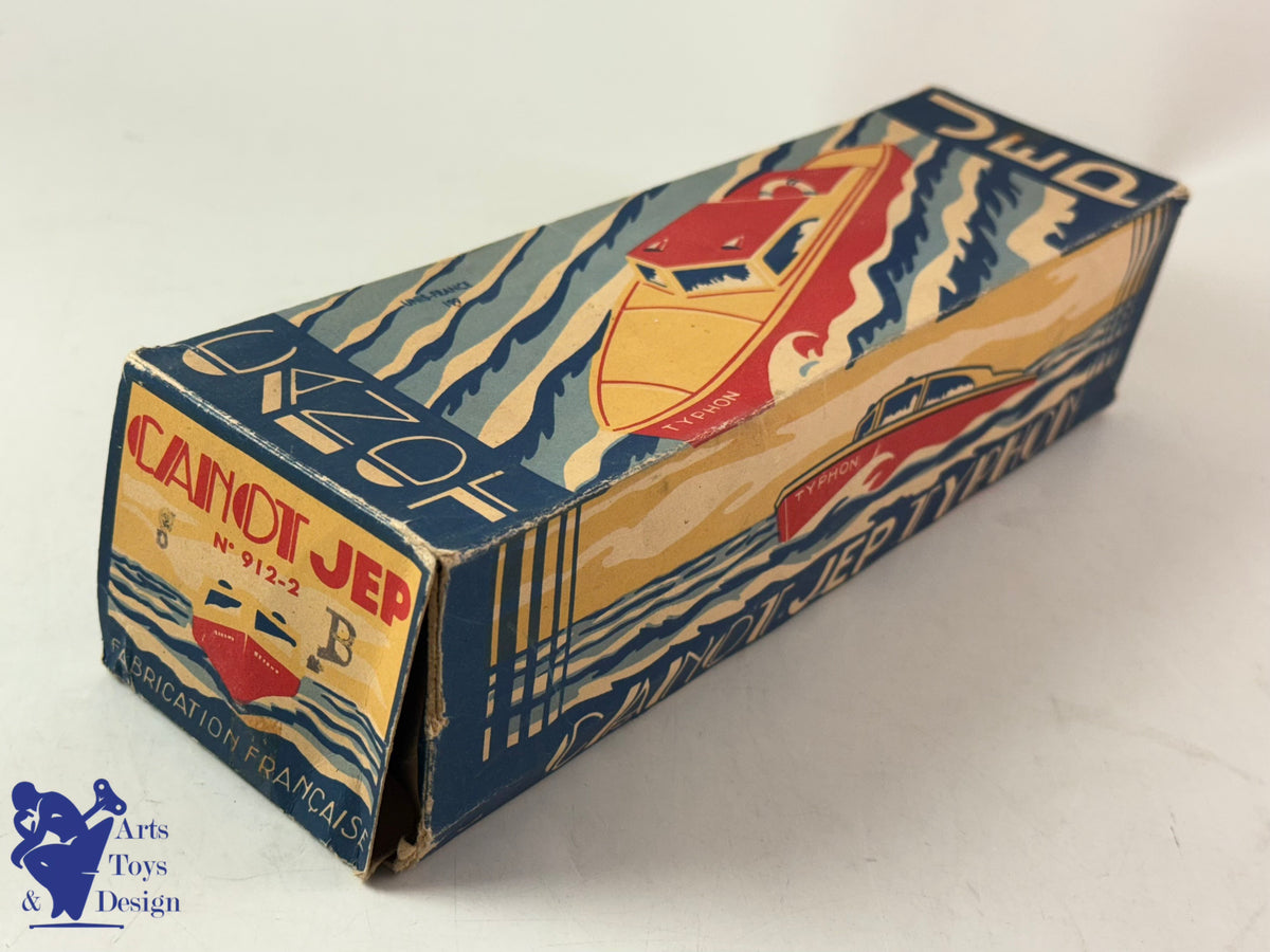 Antique toys JEP 912-2 CLOCKWORK TYPHON CANOT BOAT 1950 32CM
