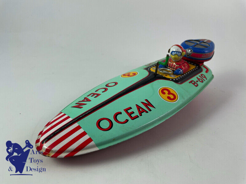 Antique toy Bandai B619 Tin Ocean Speed ​​Boat Japan friction 30cm around 1950