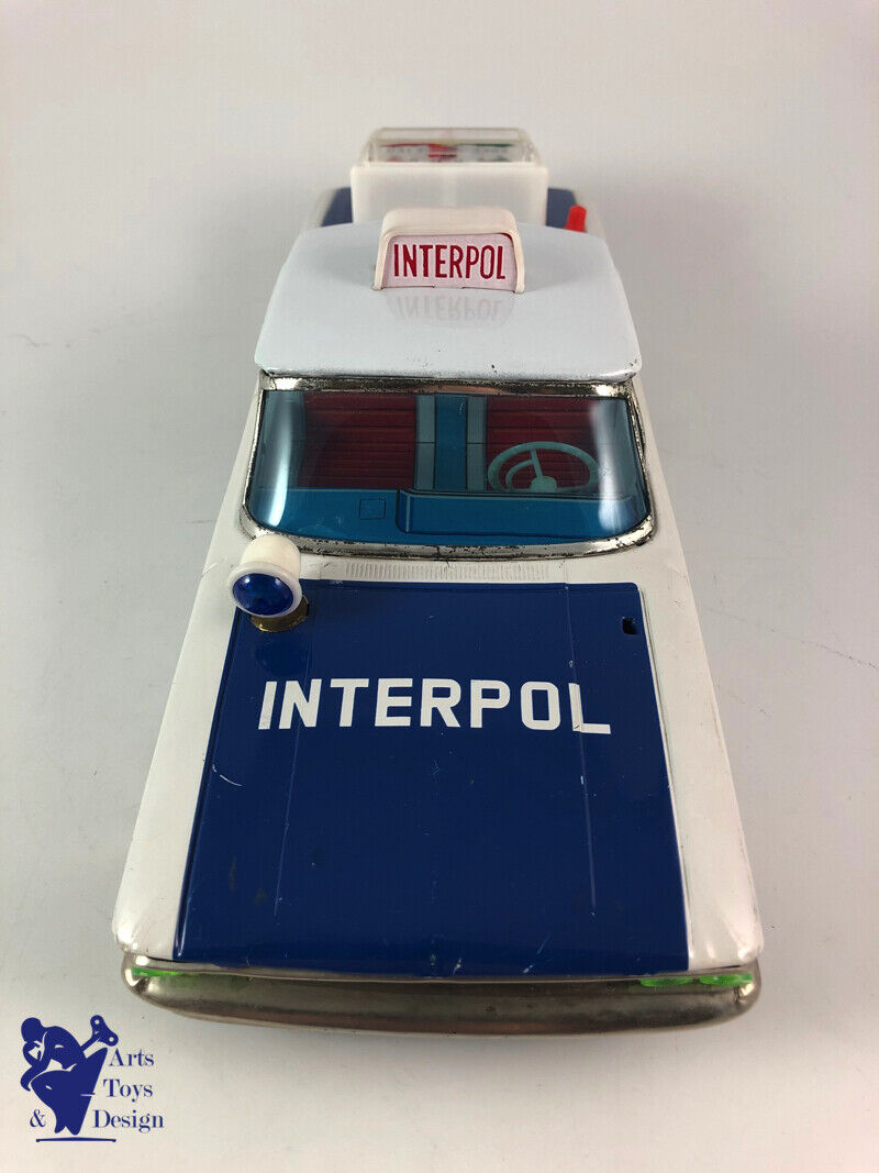 Antique toy Ichiko Ford Galaxie Police Car Interpol Friction Tin Japan 33cm