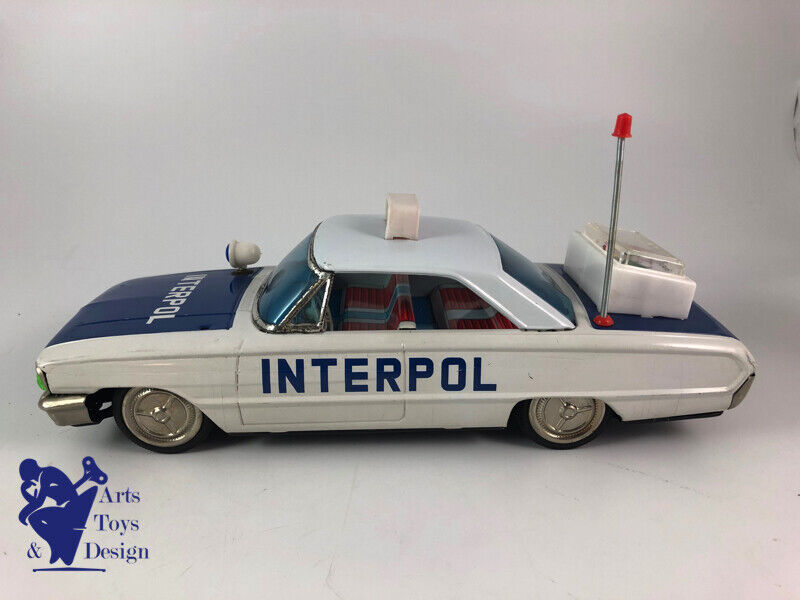 Antique toy Ichiko Ford Galaxie Police Car Interpol Friction Tin Japan 33cm