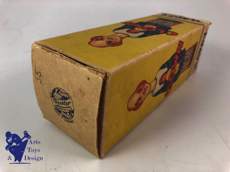 Antique toy Distler C.1950 HAPPY CLOWN Clockwork with box H 15cm