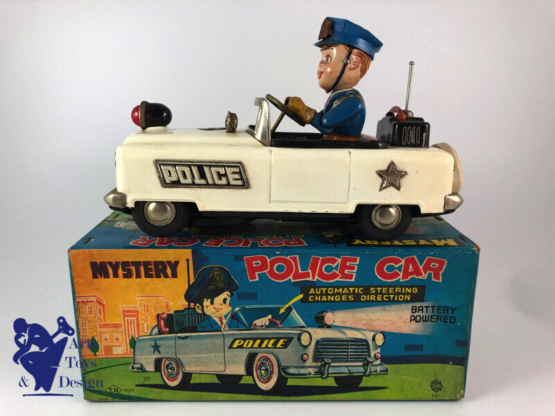 Antique toy Tn Nomura Mystery Police Car Battery Operated Tin Japan 25cm