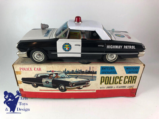 Antique toy Daiya Chevrolet Impala Police Car Battery Operated Tin Japan 35cm