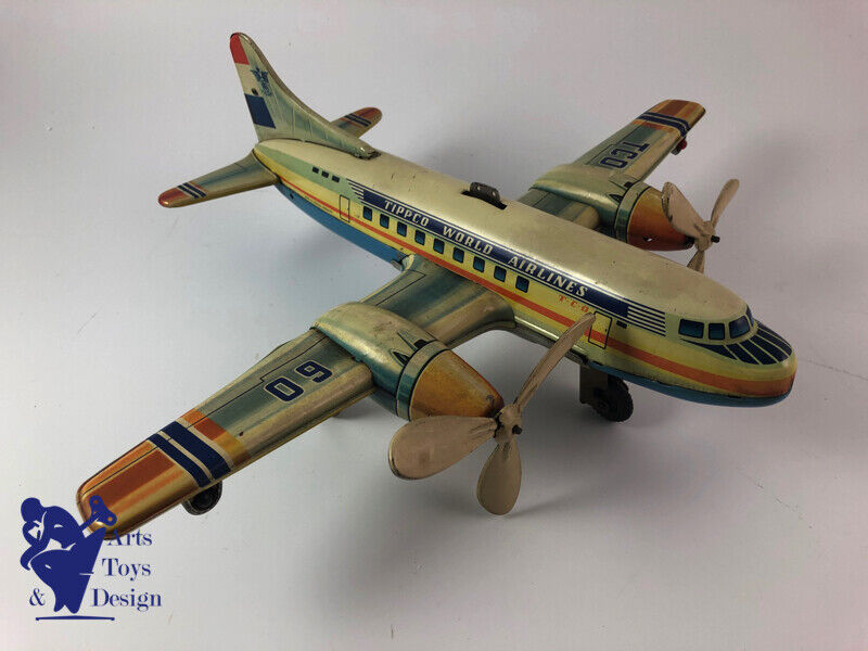 Antique toy Tippco TCO 60 tin Plane clockwork World Airlines c.1955 37cm