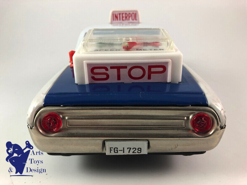 Antique toy Ichiko Ford Galaxie Police Car Interpol Friction Tin Japan 33cm