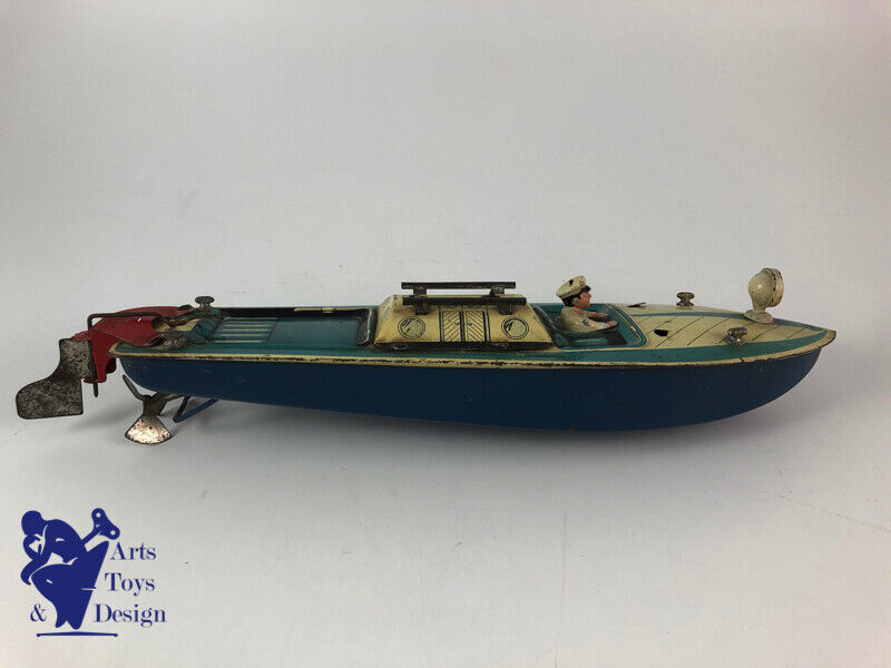 Antique toy CR very rare speed boat 36cm Clockwork C.1950