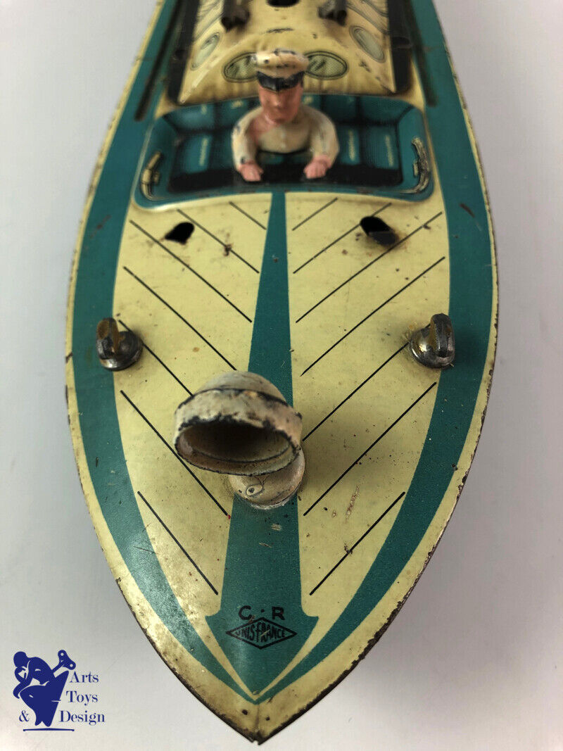 Antique toy CR very rare speed boat 36cm Clockwork C.1950
