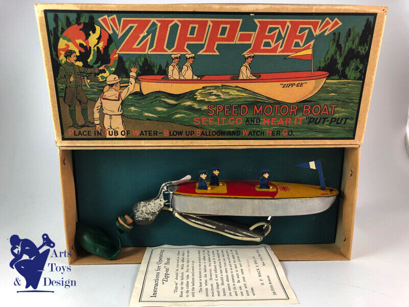 Antique toy Speed ​​Motor Boat Zipp-Ee Mack & Bro New York USA 27cm