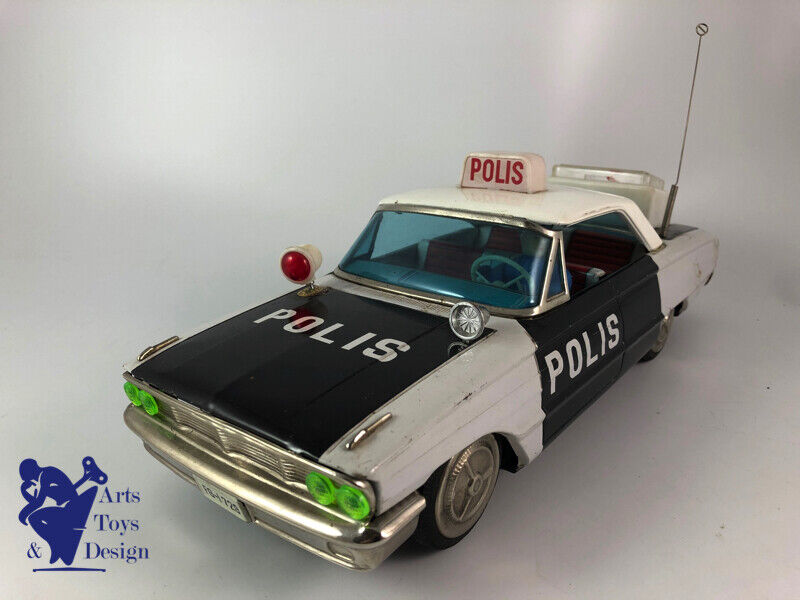 Antique toy Ichiko Ford Galaxie Police Car Polis Friction Tin Japan 33cm