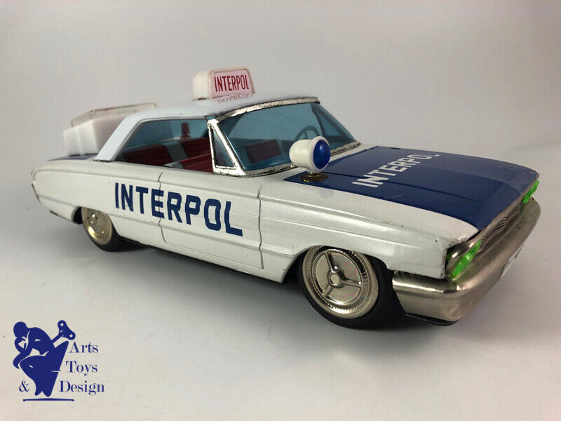 Antique toy Ichiko Ford Galaxie Police Car Interpol Friction Tin Japan 33cm