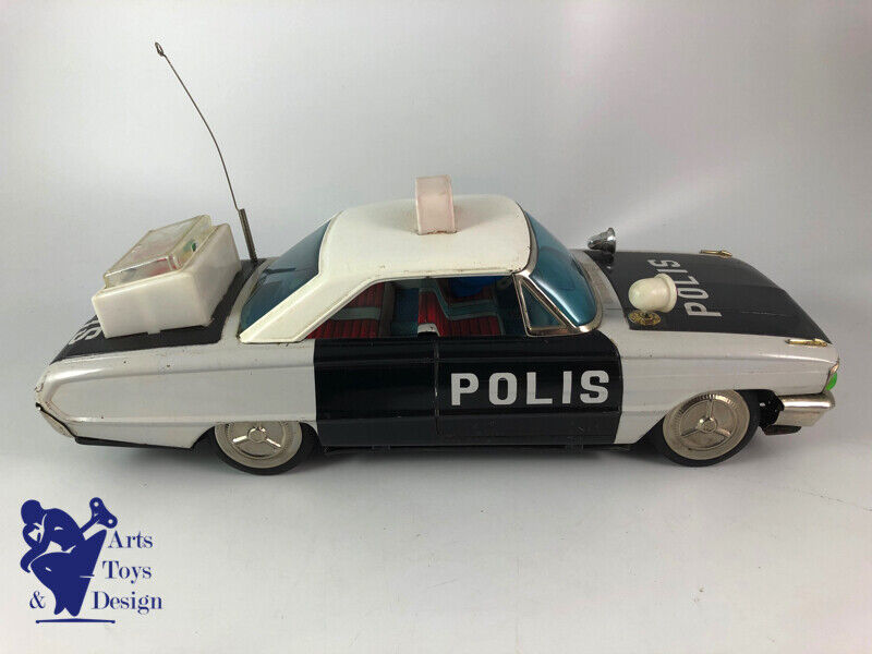 Antique toy Ichiko Ford Galaxie Police Car Polis Friction Tin Japan 33cm