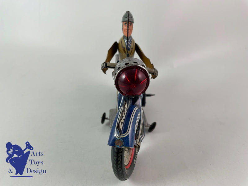 Antique toy Arnold A643 Blue Civil Motorcycle Clockwork circa 1950 L19cm