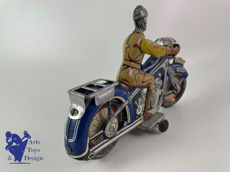 Antique toy Arnold A643 Blue Civil Motorcycle Clockwork circa 1950 L19cm