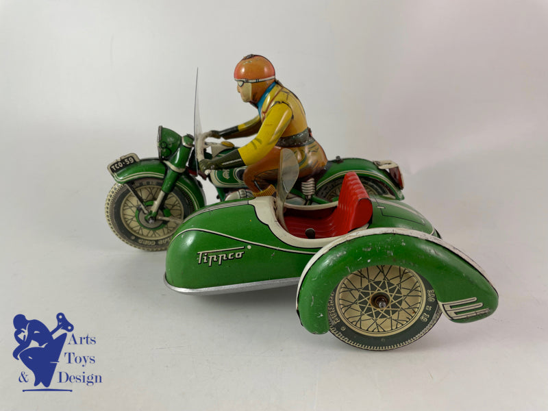 Antique toy Tippco TCO59 MOTO SIDE CAR Clockwork circa 1950 L20cm