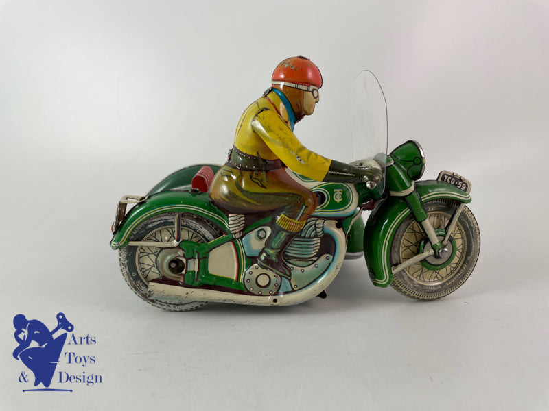 Antique toy Tippco TCO59 MOTO SIDE CAR Clockwork circa 1950 L20cm