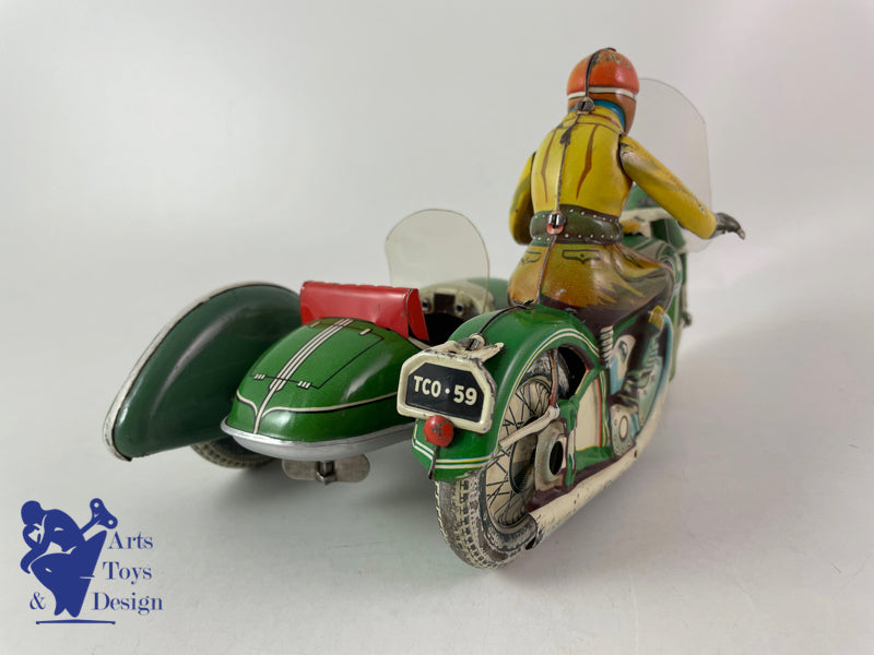 Antique toy Tippco TCO59 MOTO SIDE CAR Clockwork circa 1950 L20cm