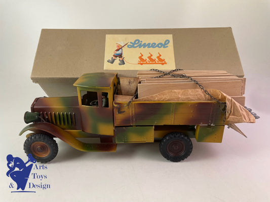 Antique toy Lineol 1218 Bridge transport Military truck circa 1937 clockwork L30cm