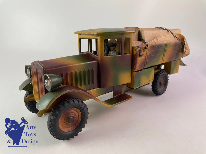 Antique toy Lineol 1218 Bridge transport Military truck circa 1937 clockwork L30cm