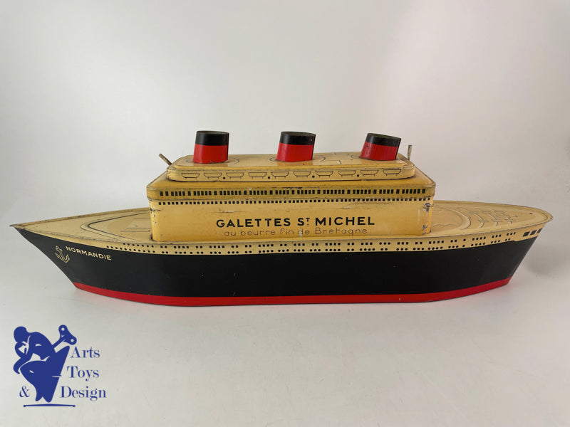 Antique toy biscuit box boat Liner Normandie Galettes St Michel L 57cm