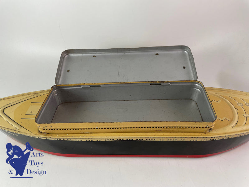 Antique toy biscuit box boat Liner Normandie Galettes St Michel L 57cm