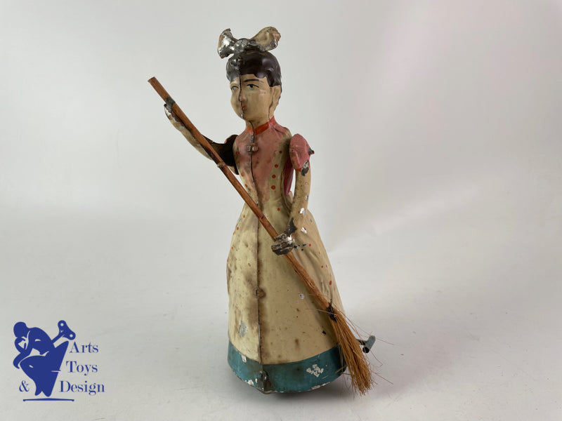 Antique toys Gunthermann Woman With Broom clockwork circa 1910 h 18cm