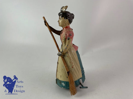 Antique toys Gunthermann Woman With Broom clockwork circa 1910 h 18cm