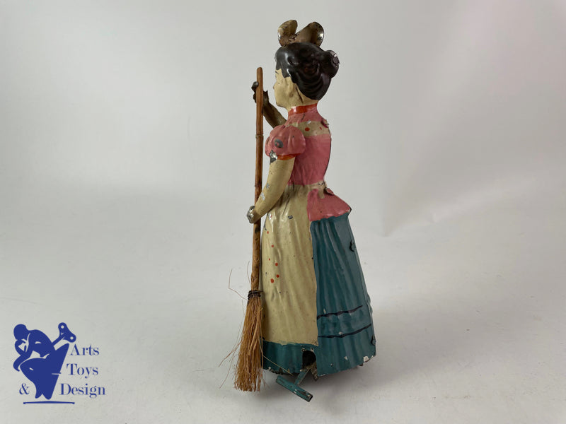 Antique toys Gunthermann Woman With Broom clockwork circa 1910 h 18cm