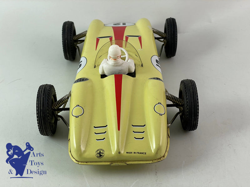 Joustra 2101 Yellow friction racing car with pilot 1960