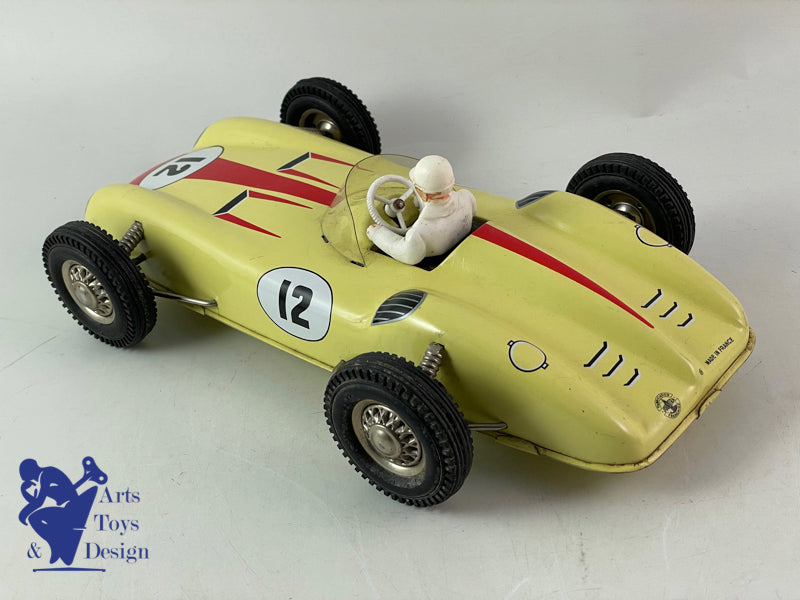 Joustra 2101 Yellow friction racing car with pilot 1960