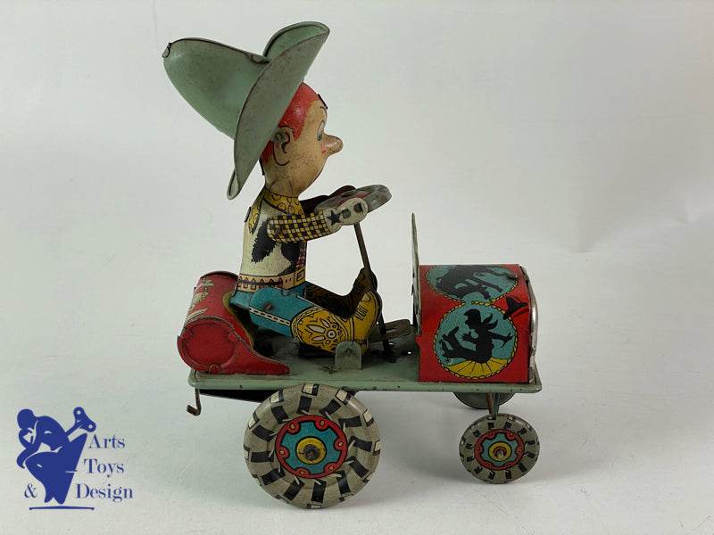 JOUET RICO ESPAGNE RODEO CAR COW BOY MECANIQUE 1950