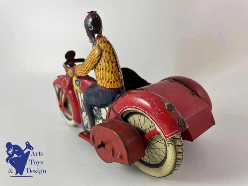 Antique toys JML clockwork tin motorcycle side car L.20 cm circa 1930